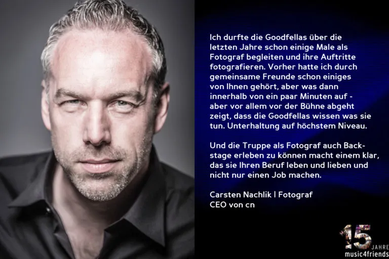Glückwünsche zum 15-jährigen Jubiläum von music4friends mit Wegbegleitern.